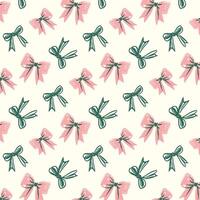 Coquette Bow Ribbon Seamless Pattern Background Vintage Bow and Hand-Drawn Ribbon Design. Unique print combines classic bows with delicate, sketch-style ribbon elements. vector