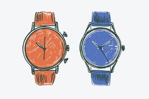 two watches with different colors on them vector