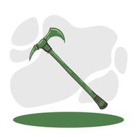Hand drawn hammer and axe illustration with a blade and handle in green color for Construction, Carpentry, and Woodworking vector