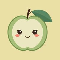 Cute green apple character with happy face vector