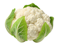 Healthy Raw Cauliflower Displayed with Fresh Green Leaves on Clean Background png