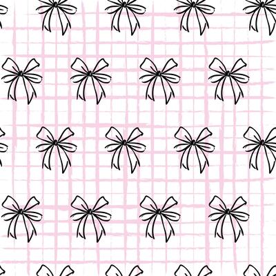 Pink Coquette Bow Ribbon Seamless Pattern on Grid Background. Combines delicate bows with a subtle grid background, Chic and coquette-inspired pattern for youthful and feminine vibe