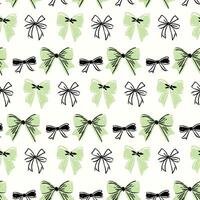 Green coquette Bow Ribbon Seamless Pattern Background Vintage Bow and Hand-Drawn Ribbon Design. Unique print combines classic bows with delicate, sketch-style ribbon elements. vector
