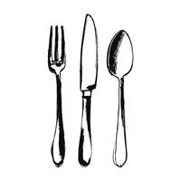 Cutlery Set Fork Knife and Spoon Illustration in hand drawn sketch style vector
