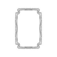 Rectangular border edge with decorative corners. Black and white line drawing in a sketch doodle style. vector