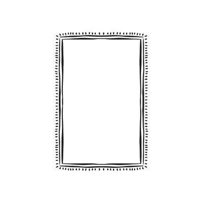 A rectangular border frame with a rustic edge and dashes. Hand drawn in black.