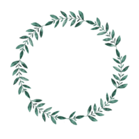 Round frame of dark green leaves. Wreath of branches. Watercolor illustration. Isolated. Template for first communion, baptism, wedding greeting cards, invitation, save the date. Copy space png