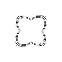A floral decorative border with petals in a symmetrical flower shape. Black line drawing. vector