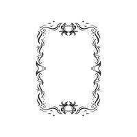 A border featuring crabs at the top and bottom and waves breaking and sea around the edge. Black and white illustration in doodle style. vector