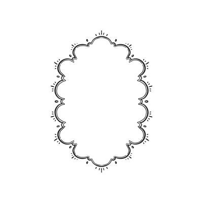 A scalloped floral edge border for invitations or signage. Hand drawn in sketchy style with dashes and decorative elements.