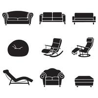 Chic sofa set silhouette featuring clean lines and classic shapes, standing out against a crisp white background modern comfort in minimalist form vector