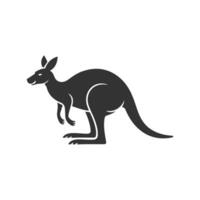 Bold black kangaroo silhouette leaping forward, set against a crisp white background simple, striking, and full of motion vector