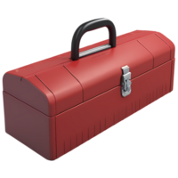 Red toolbox storage container with handle and latch for tools and equipment organization and transport on transparent background png