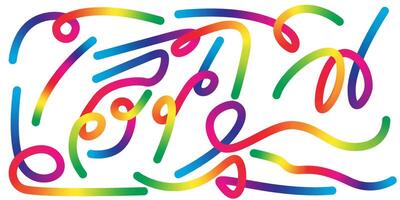 collection of rainbow gradient colored abstract line shapes. abstract squiggly design elements vector
