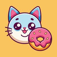 a cartoon cat with a donut on a yellow background vector