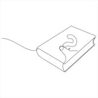 A single-line drawing of a book with a question mark on its cover line art style design vector