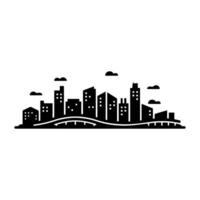 A black and white city skyline with buildings and clouds vector