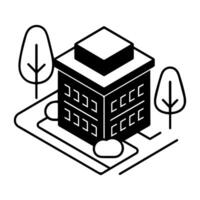 An icon of a building with trees and a street vector