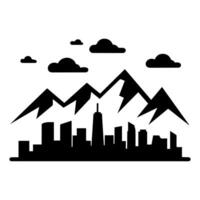 A black and white silhouette of a city with mountains in the background vector