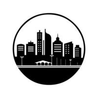A black and white city skyline with a round shape vector