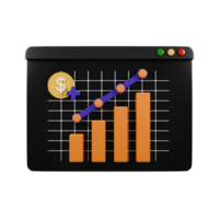 Front view of dark theme business graph 3d render. Business or investment growth illustration. png