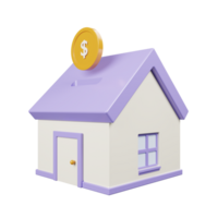 House and coin with dollar sign 3d render illustration. Representative of property investment. png