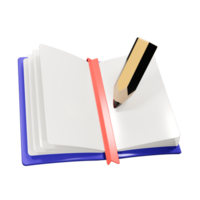 3d render illustration of a blank page open book with a bookmark and pencil. png