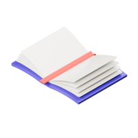 Isometric view of 3d rendering of an open book with a bookmark and blank pages illustration. png