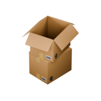 Isometric 3d rendering of a pile of open and closed cardboard boxes illustration. png