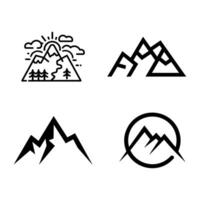 Four mountain icons in black and white vector