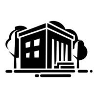 A black and white illustration of a building vector