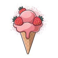 Strawberry ice cream cone with fruit toppings and splatter background design vector