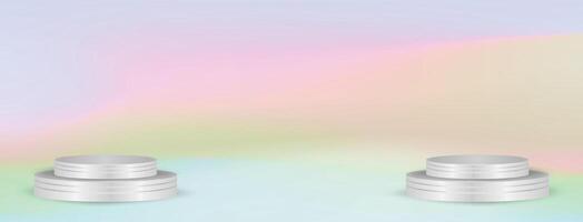 Pastel Gradient Background with Dual Silver Podiums ideal for modern ecommerce promotions, product showcases, and stylish digital ads vector