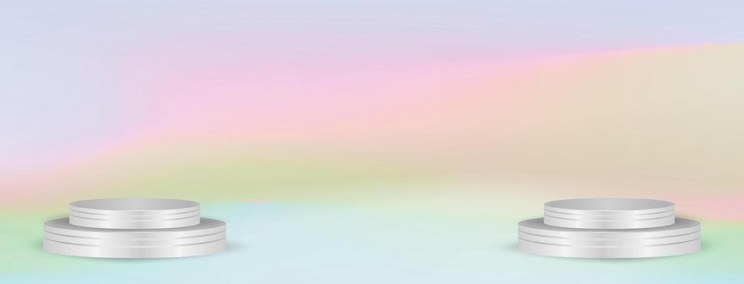 Pastel Gradient Background with Dual Silver Podiums ideal for modern ecommerce promotions, product showcases, and stylish digital ads