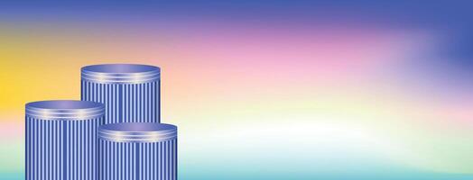 Colorful Gradient Background with Blue Podiums. stacked blue 3d podiums. ideal for vibrant ecommerce promotions, digital campaigns, and product showcase ads vector