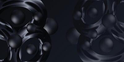 black abstract glossy spheres in a 3d composition with deep shadows and subtle highlights, perfect for luxury tech themes, elegant visual effects, or dark design styles vector
