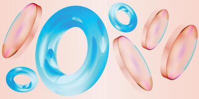 vivid blue translucent ring and soft organic forms floating over a pink pastel background, ideal for abstract compositions, health visuals, tech, or wellness graphics vector