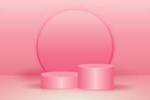Soft Pink Background with Circular Backdrop and Podiums. circular backdrop and dual podium platforms. perfect for chic ecommerce promos and feminine product showcases vector