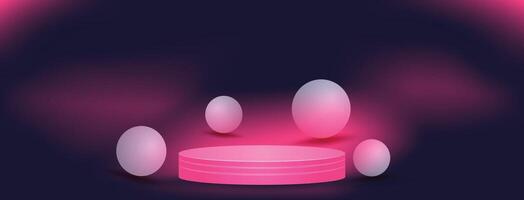 Dark Background with Pink Podium and Floating Spheres vector