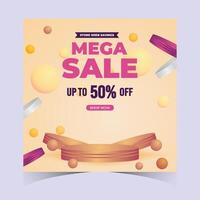 Minimalist square mega sale banner design with abstract floating shapes and elegant cream background. Perfect for ecommerce promotions and social media ads vector