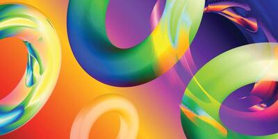 vibrant rainbow colored abstract 3d fluid rings floating on a multicolor background, ideal for dynamic posters, pop art, futuristic graphics, and vibrant creative visuals vector