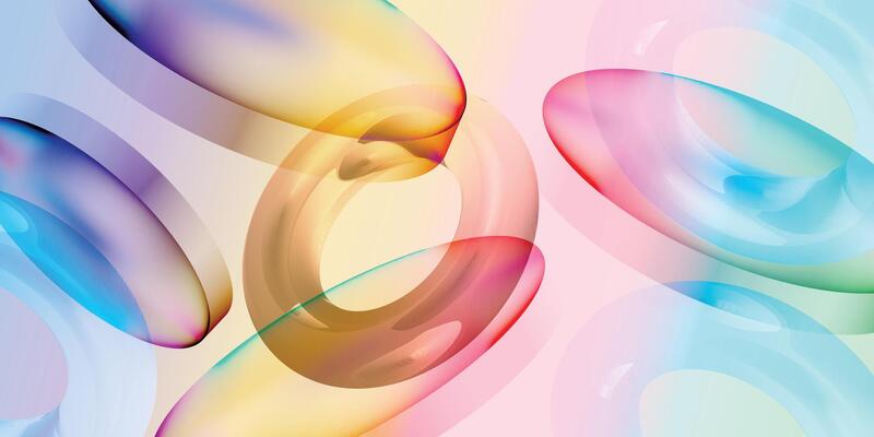 vibrant multicolored translucent elliptical shapes arranged in motion on a light abstract gradient background, ideal for art, modern tech graphics, or product design