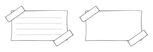 Hand drawn taped memo paper sheet collection, sticky note set, reminder, to do list, sticky tape. Bullet journal elements in line art doodle style. vector
