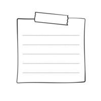 Hand drawn memo paper notepad sheet, sticky note, reminder, to do list, sticky tape. Bullet journal elements in line art doodle style. vector