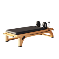 Modern Pilates Reformer Machine with Wooden Frame and Weights png