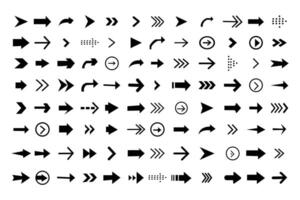 Arrow icon set. Modern simple arrows. Collection of different arrows sign. Arrows set of 96 black icons isolated on white background. Simple illustration. vector