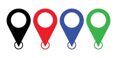 Pin icon set. Set of location pointer icons. GPS location symbol. Different colour maps pin. Location icons isolated on white background. Flat design illustration. vector