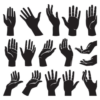 15 Silhouette Collection of Hands Showing Gestures Illustration