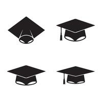 A set of four graduation cap illustrations in black and white on a background vector