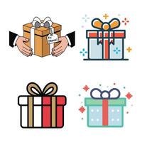 A collection of four different gift box illustrations in a square layout vector